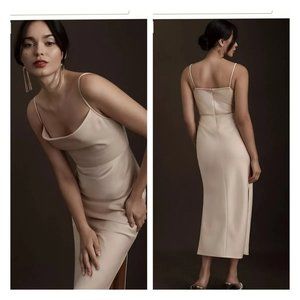 BHLDN Cali Satin Cowl-Neck Midi Slip Dress - Size 8